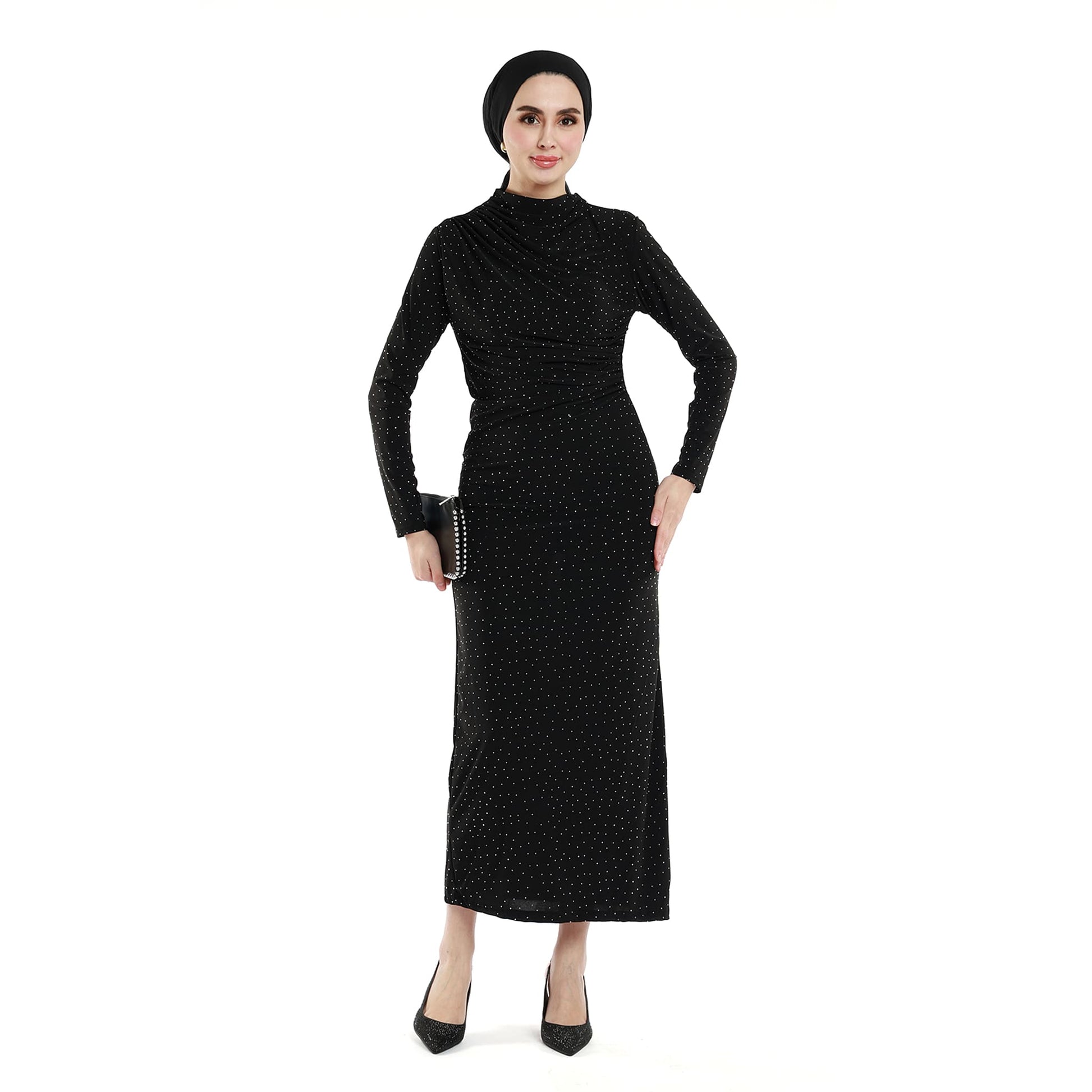 Shimmer Stone-Embellished Pleated Maxi Dress