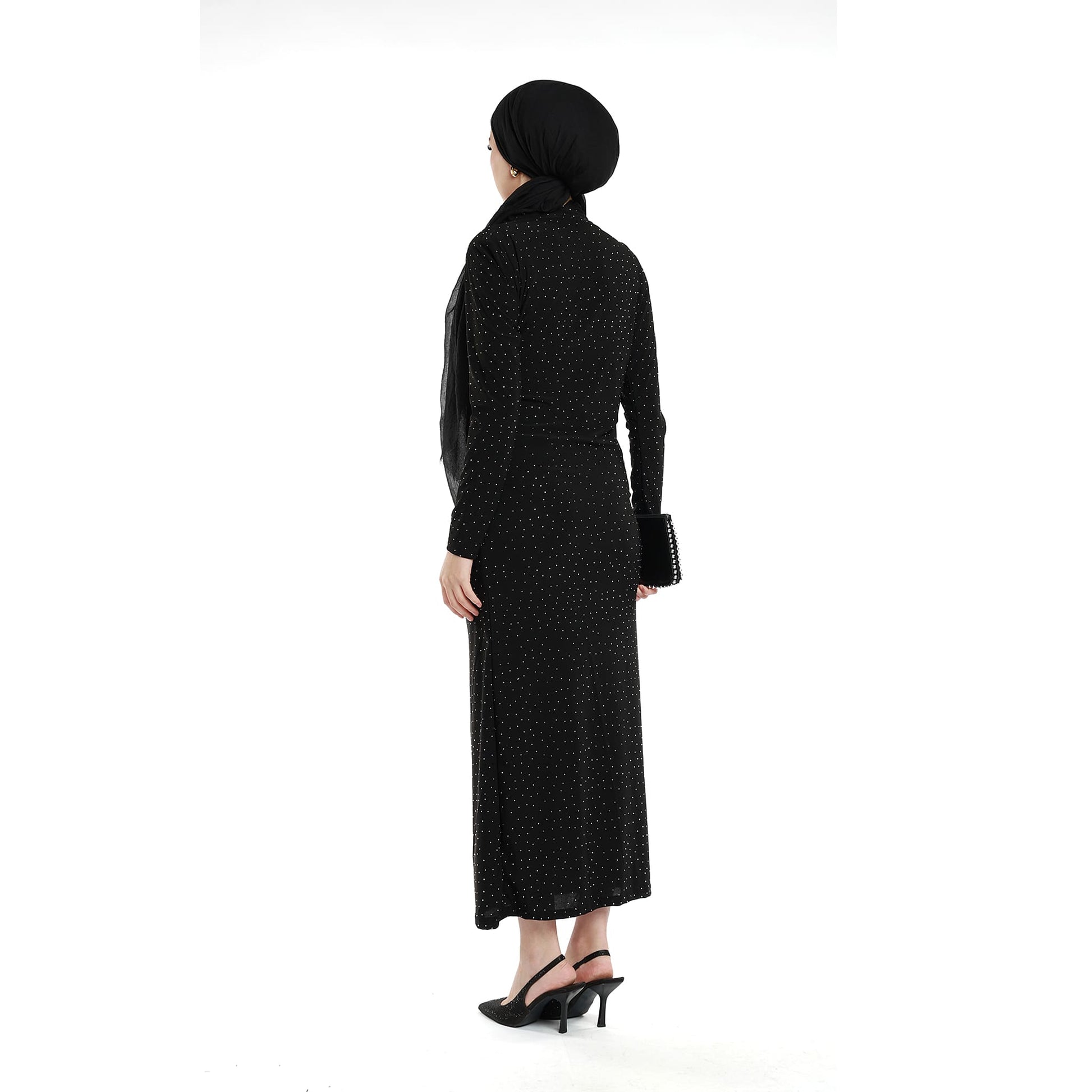 Shimmer Stone-Embellished Pleated Maxi Dress