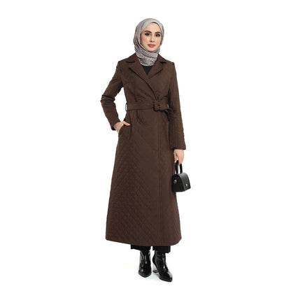 Diamond Quilted Belted Double Breasted Coat
