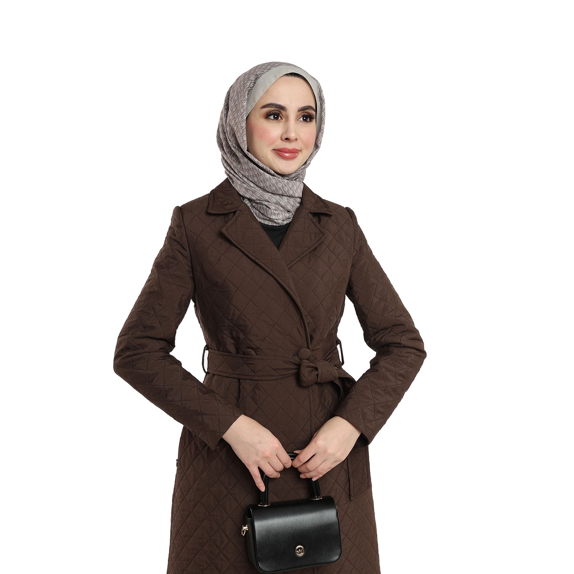 Diamond Quilted Belted Double Breasted Coat