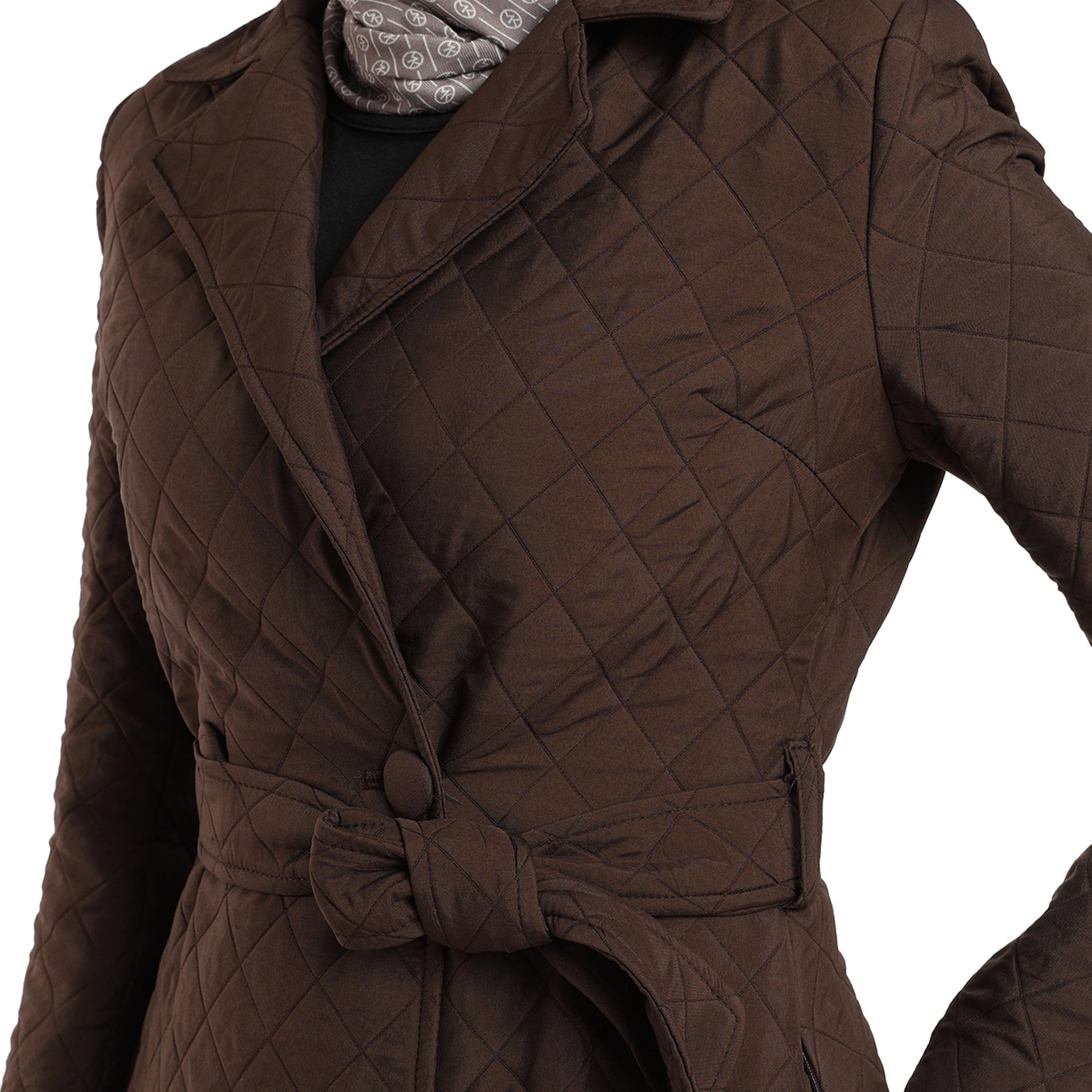 Diamond Quilted Belted Double Breasted Coat