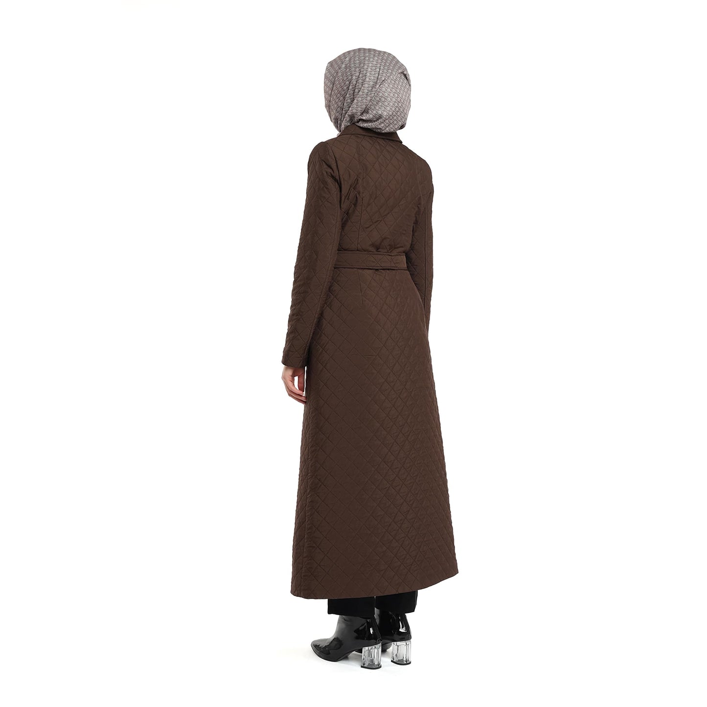 Diamond Quilted Belted Double Breasted Coat