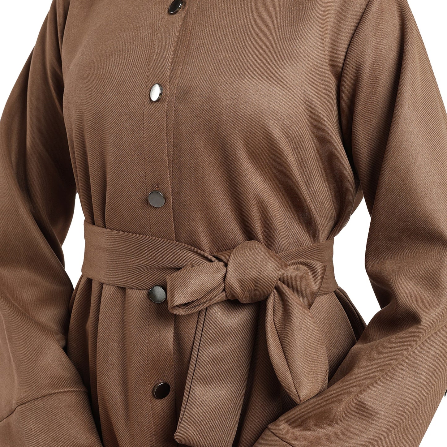 Belted Polo Collar Suede Tunic With Metal Buttons