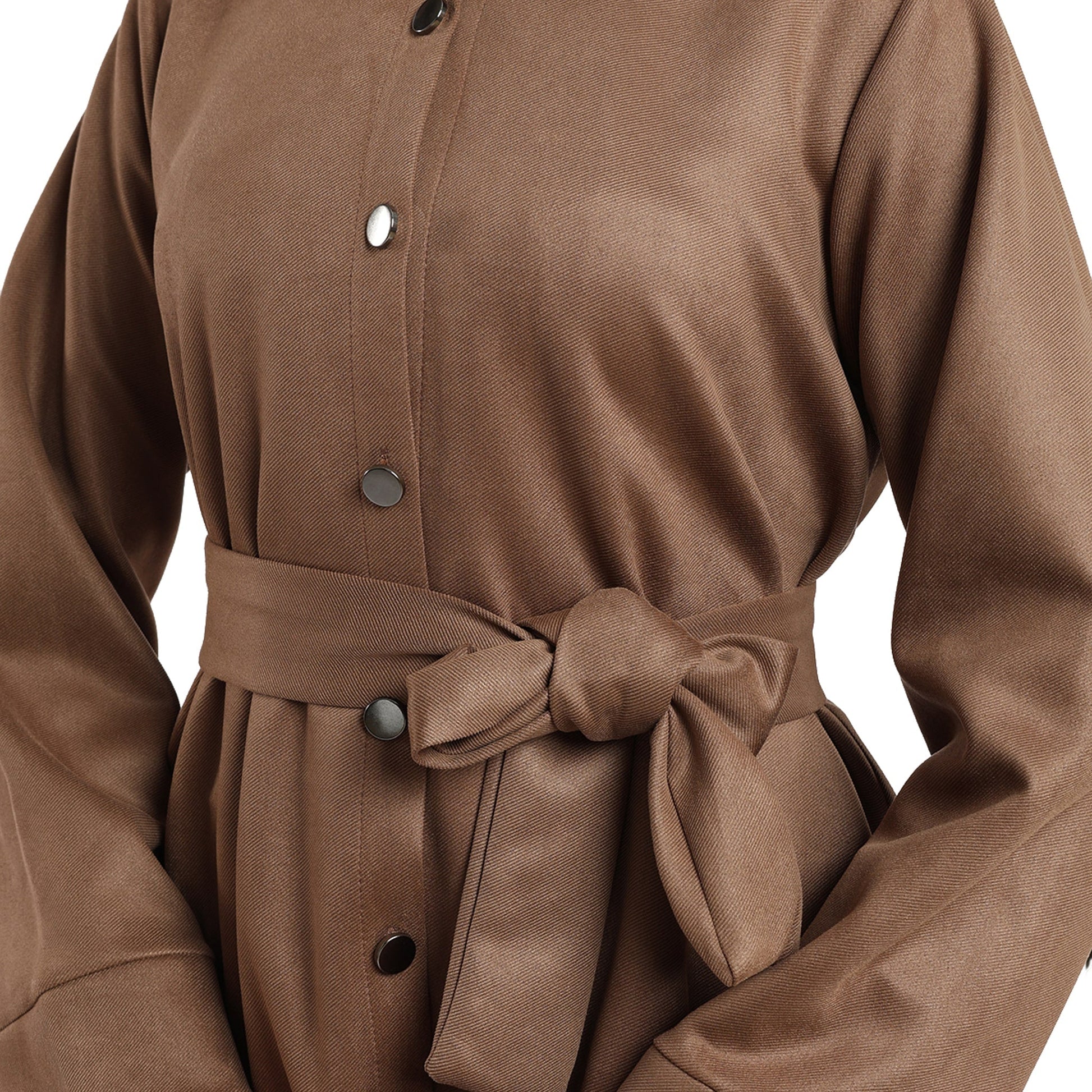 Belted Polo Collar Suede Tunic With Metal Buttons