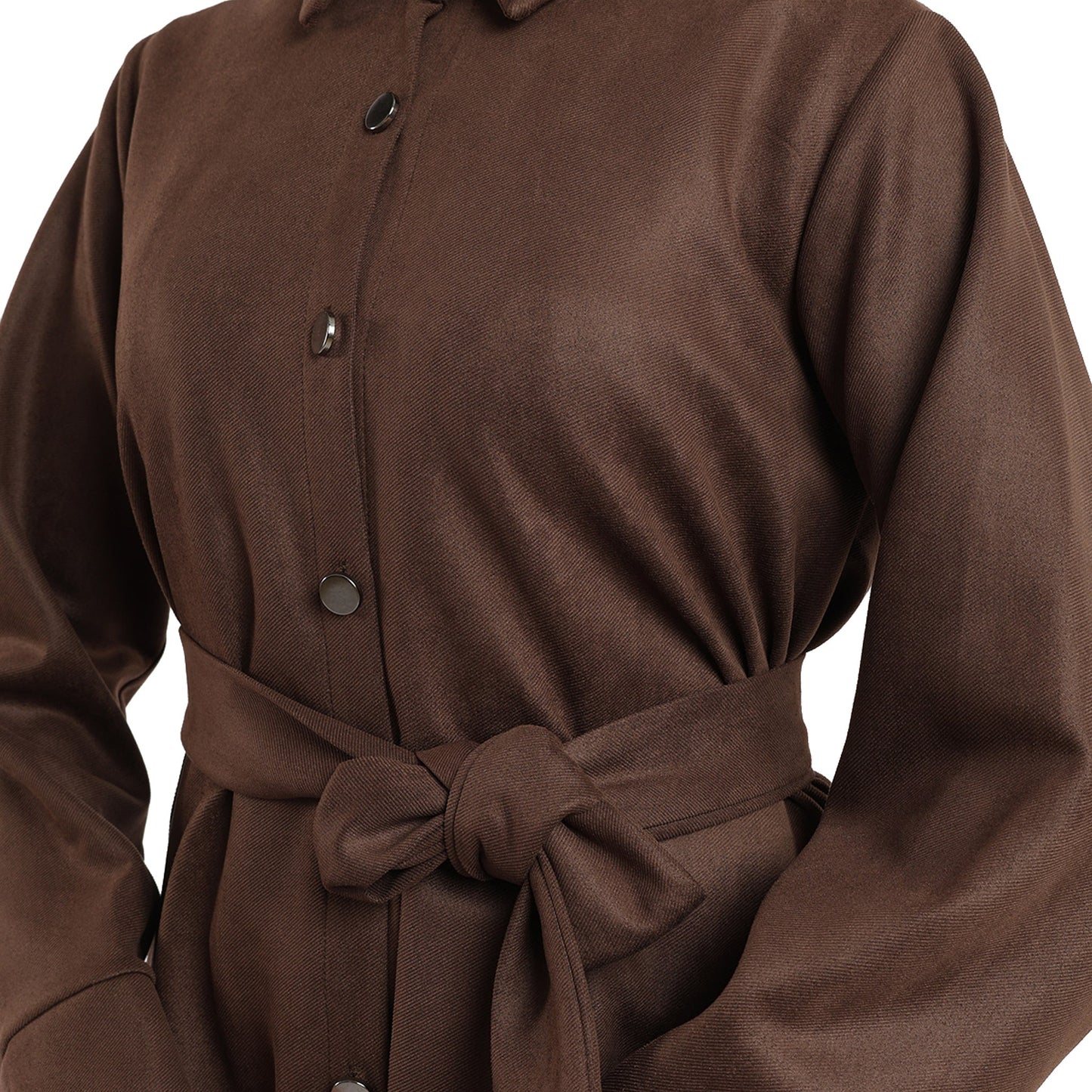 Belted Polo Collar Suede Tunic With Metal Buttons