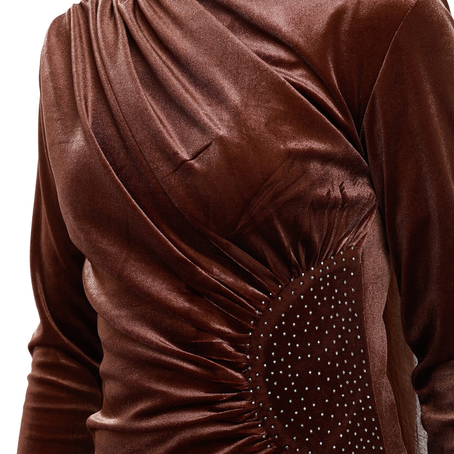 Velvet Maxi Dress with Pleats and Stone Details