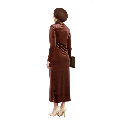 Velvet Maxi Dress with Pleats and Stone Details