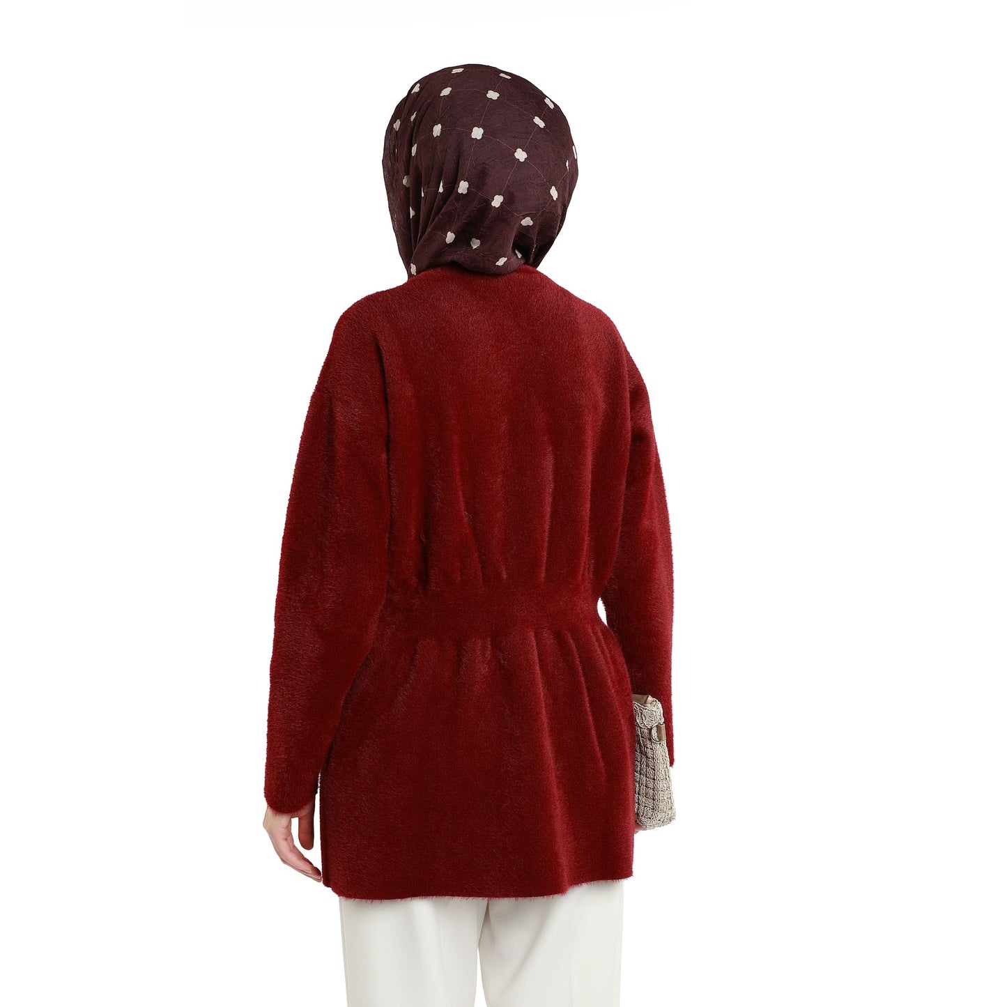 Pile Detailed Gold Buttoned Knitted Cardigan