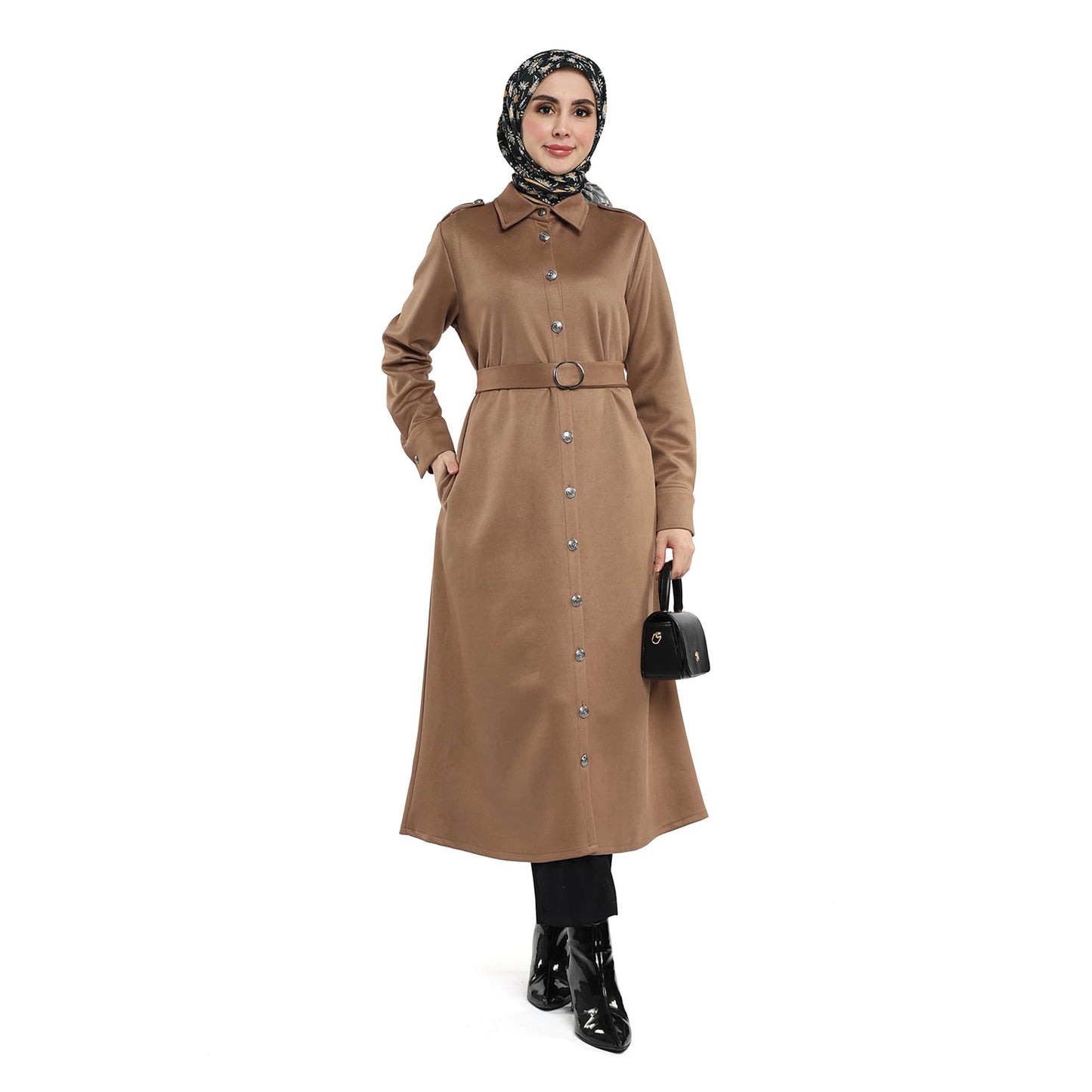 Epaulette Detail Polo Collar Metal Button Lined Trench Coat