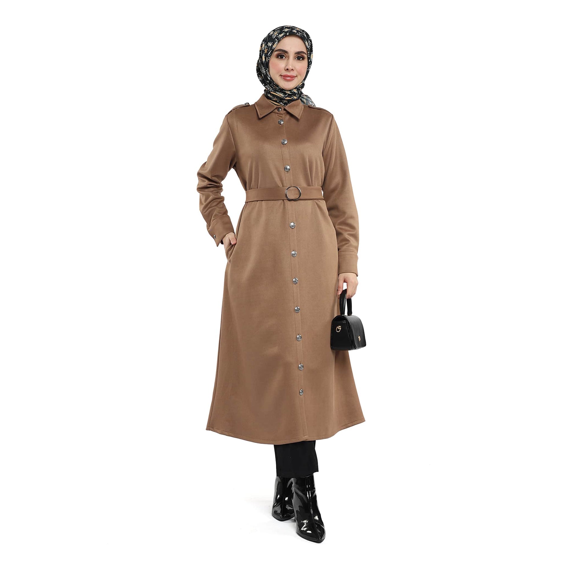 Epaulette Detail Polo Collar Metal Button Lined Trench Coat