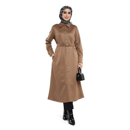 Epaulette Detail Polo Collar Metal Button Lined Trench Coat