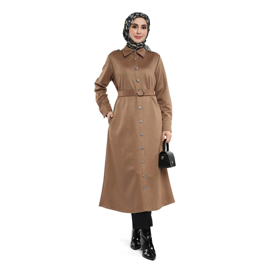 Epaulette Detail Polo Collar Metal Button Lined Trench Coat