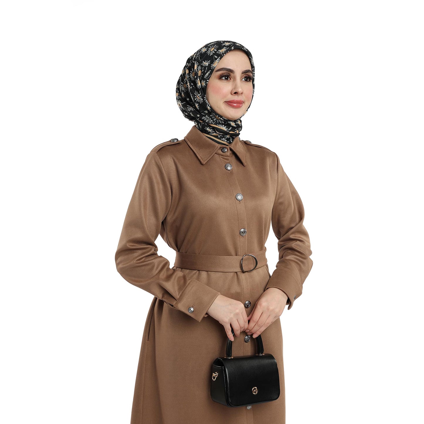 Epaulette Detail Polo Collar Metal Button Lined Trench Coat
