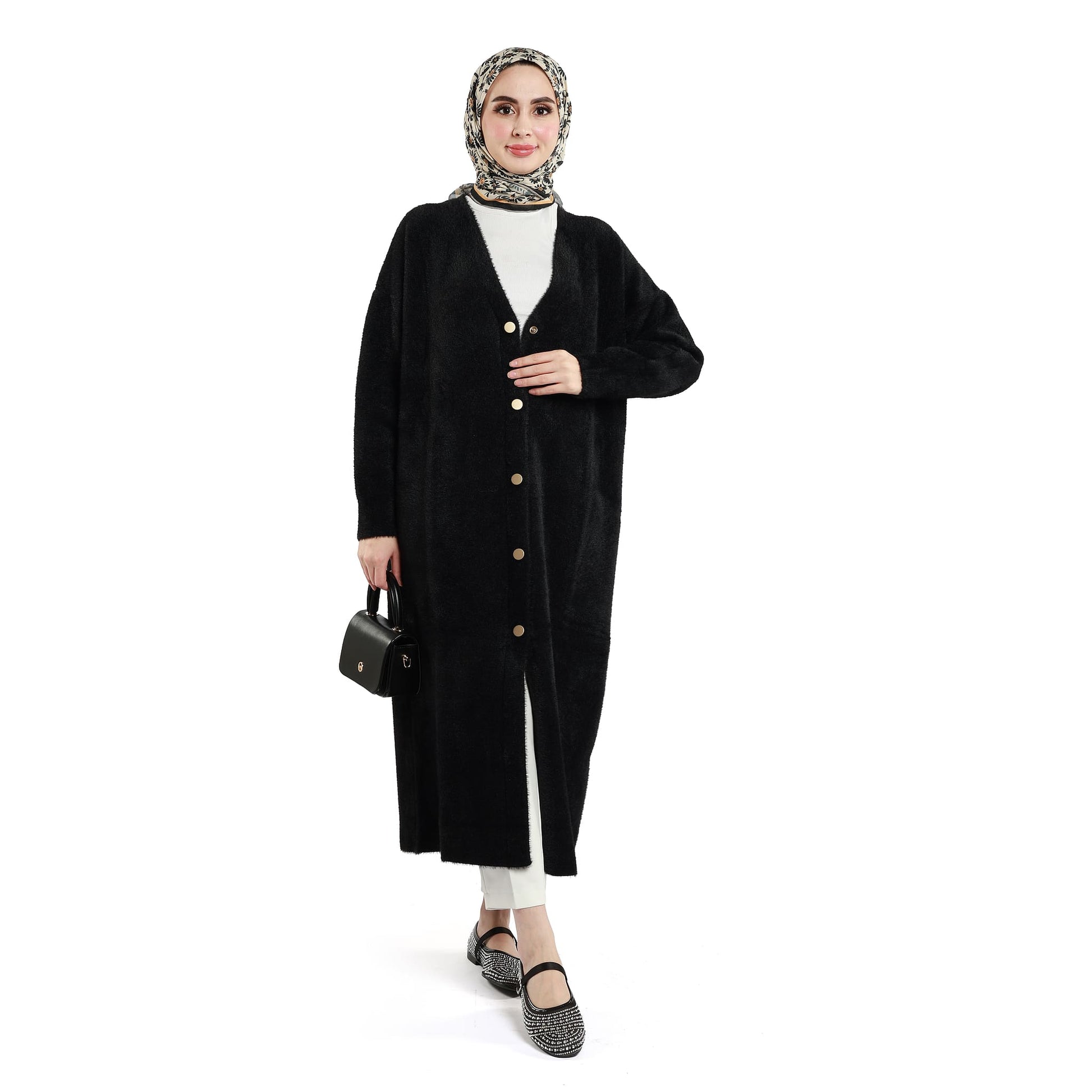 Gold Button Detailed Knitted Cardigan