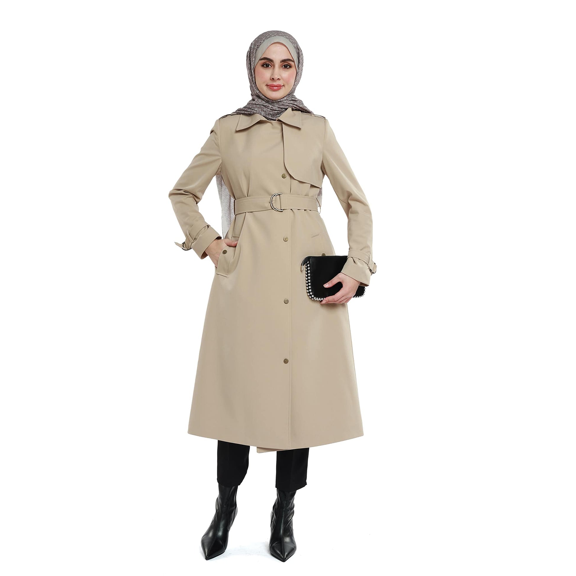 Polo Collar Belt Detail Mid-Length Coat