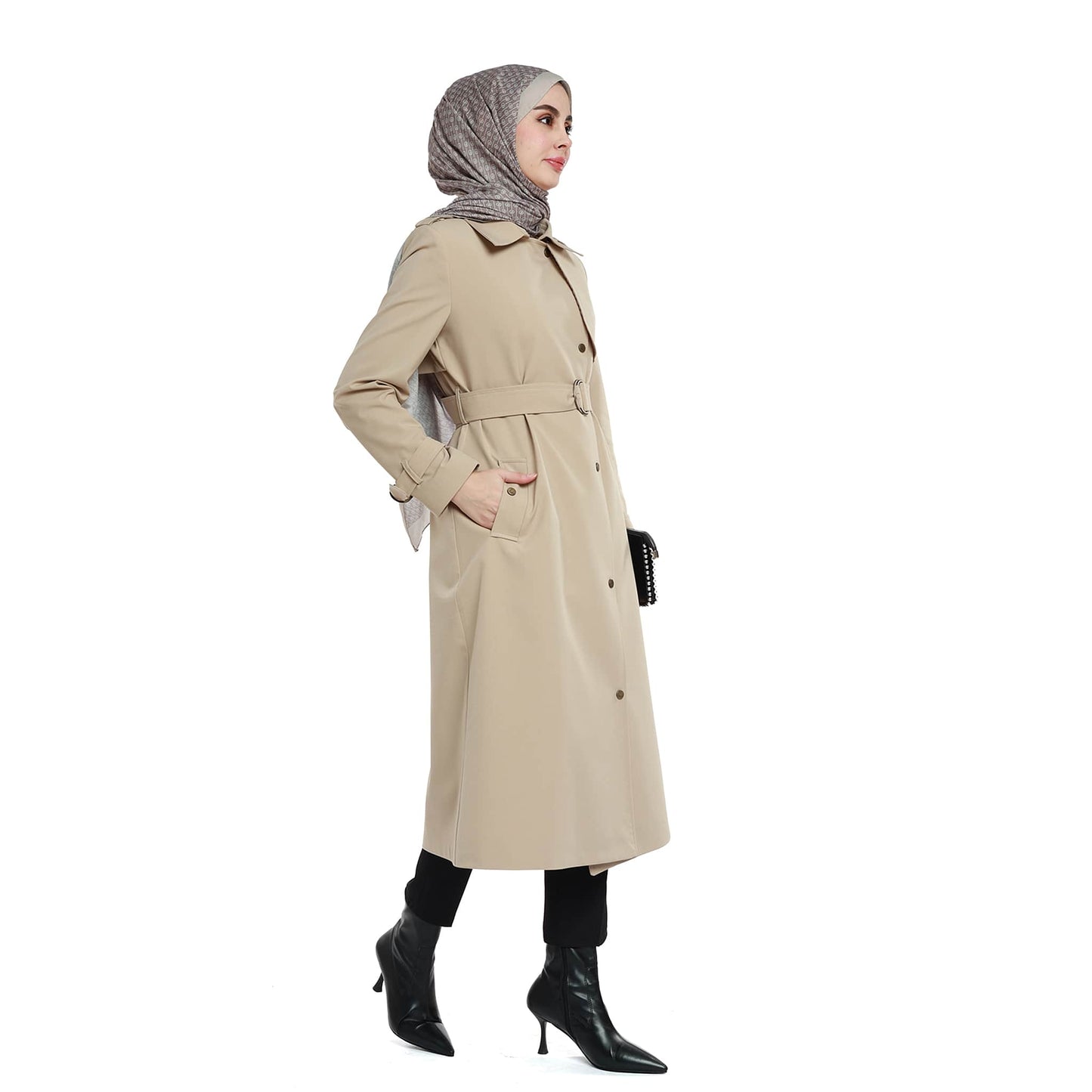 Polo Collar Belt Detail Mid-Length Coat