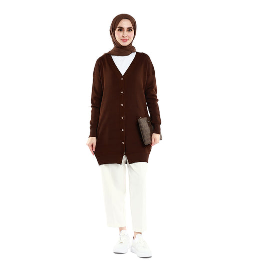 Oversized V-Neck Knit with Shiny Metal Buttons