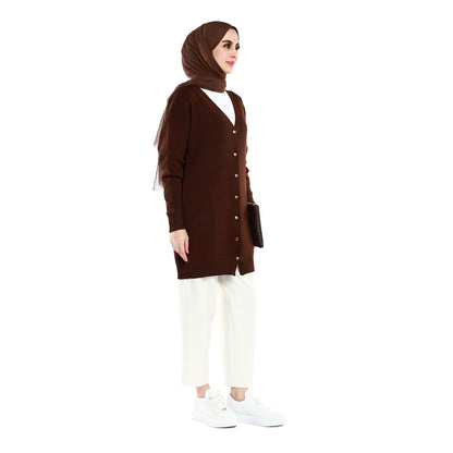 Oversized V-Neck Knit with Shiny Metal Buttons