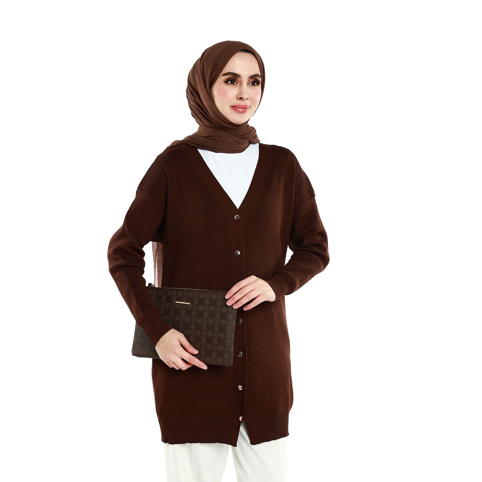 Oversized V-Neck Knit with Shiny Metal Buttons