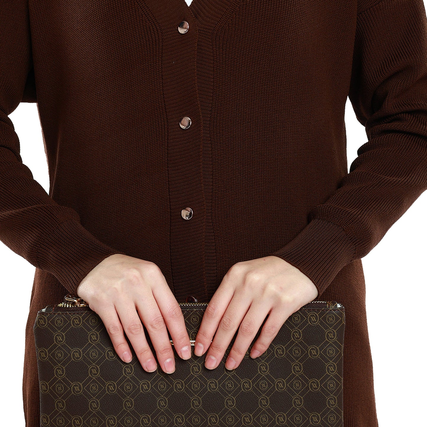 Oversized V-Neck Knit with Shiny Metal Buttons