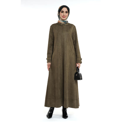 Hidden Pocket Suede Overcoat