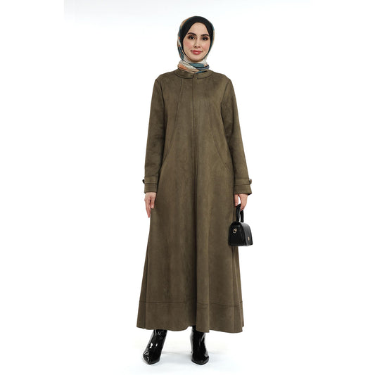 Hidden Pocket Suede Overcoat