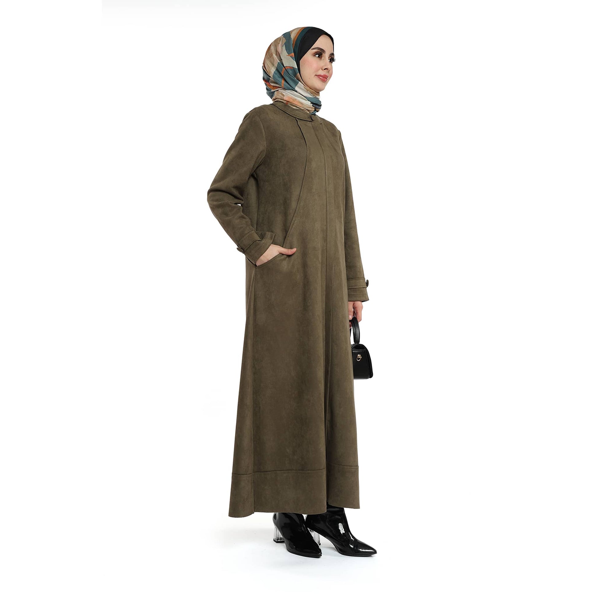 Hidden Pocket Suede Overcoat