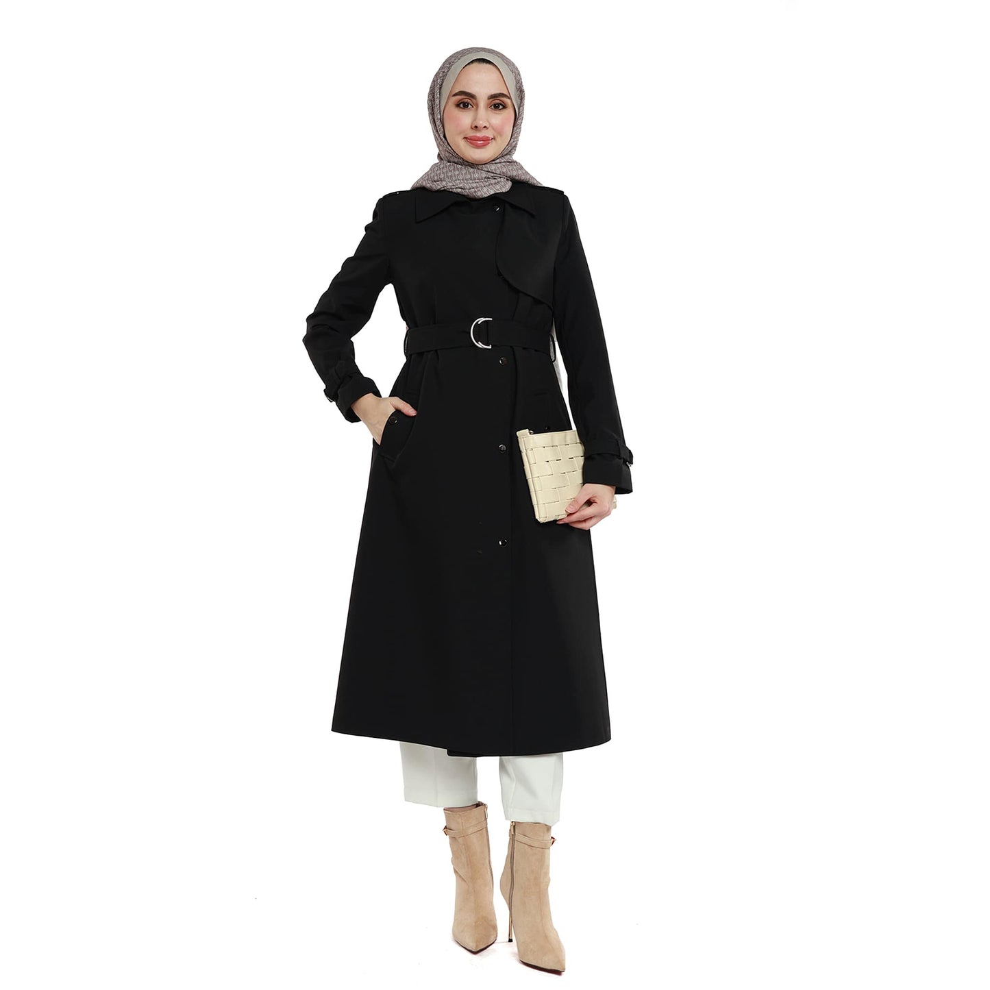 Polo Collar Belt Detail Mid-Length Coat