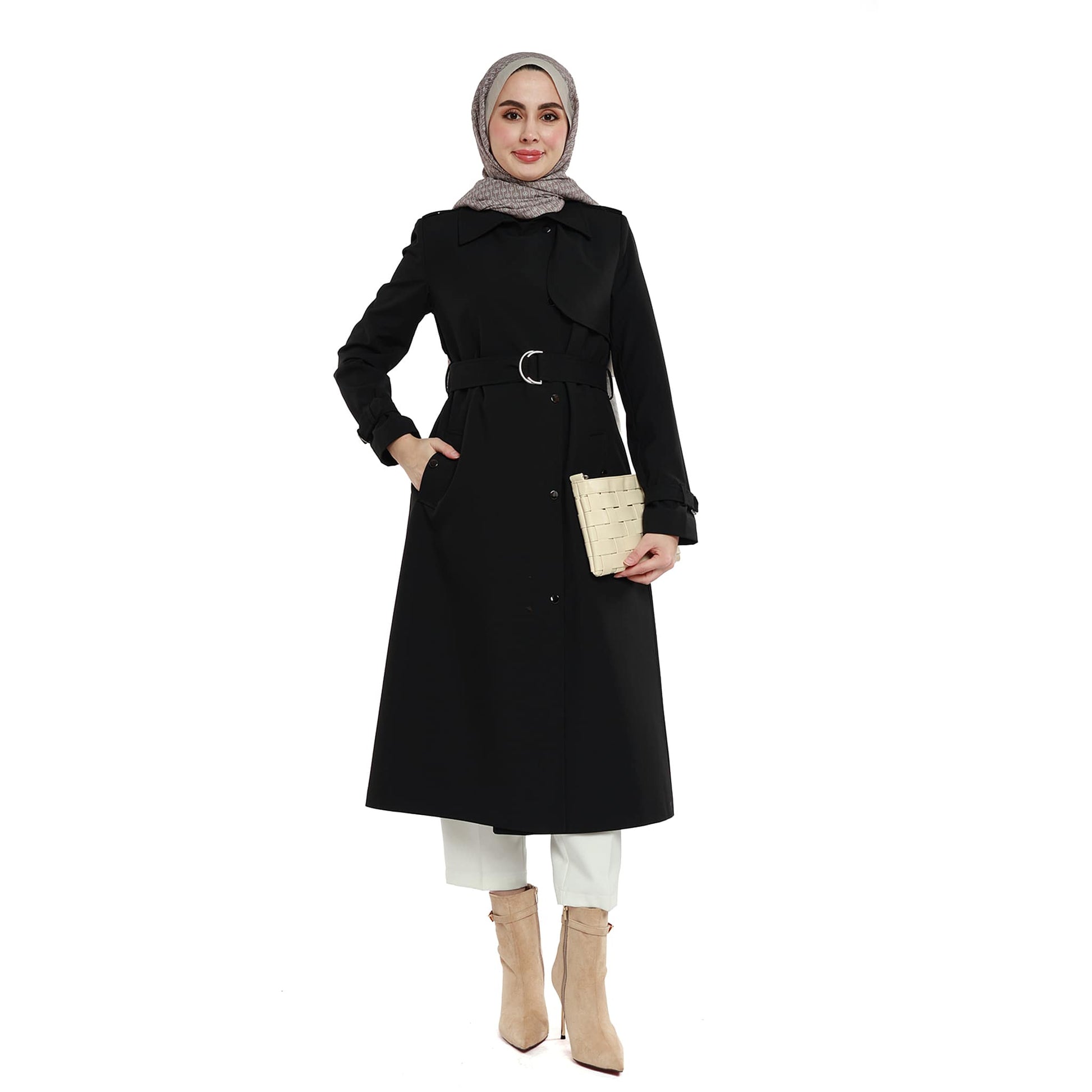 Polo Collar Belt Detail Mid-Length Coat