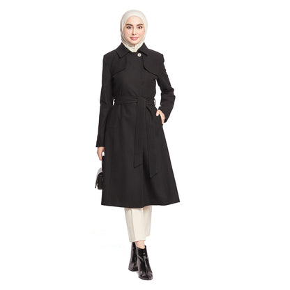 Concealed Placket Single-Button Lined Coat