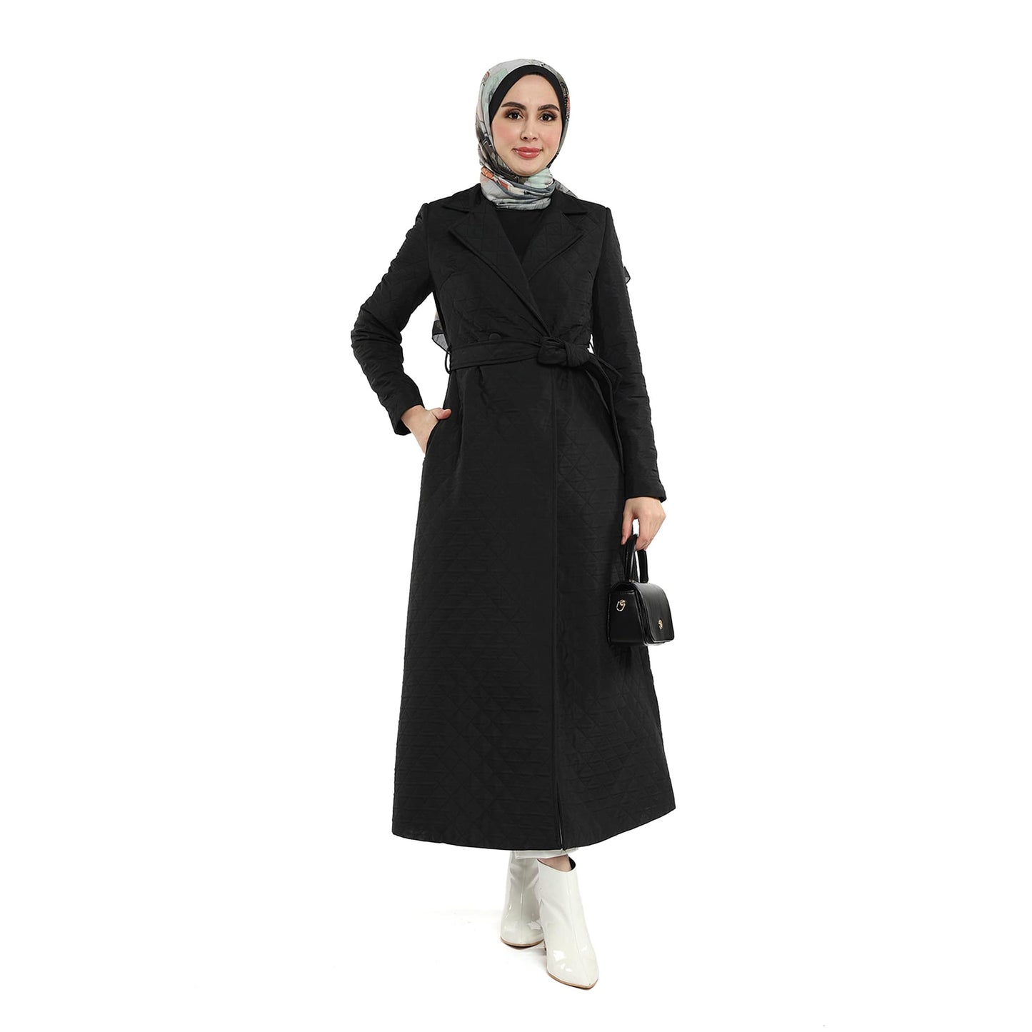 Diamond Quilted Belted Double Breasted Coat