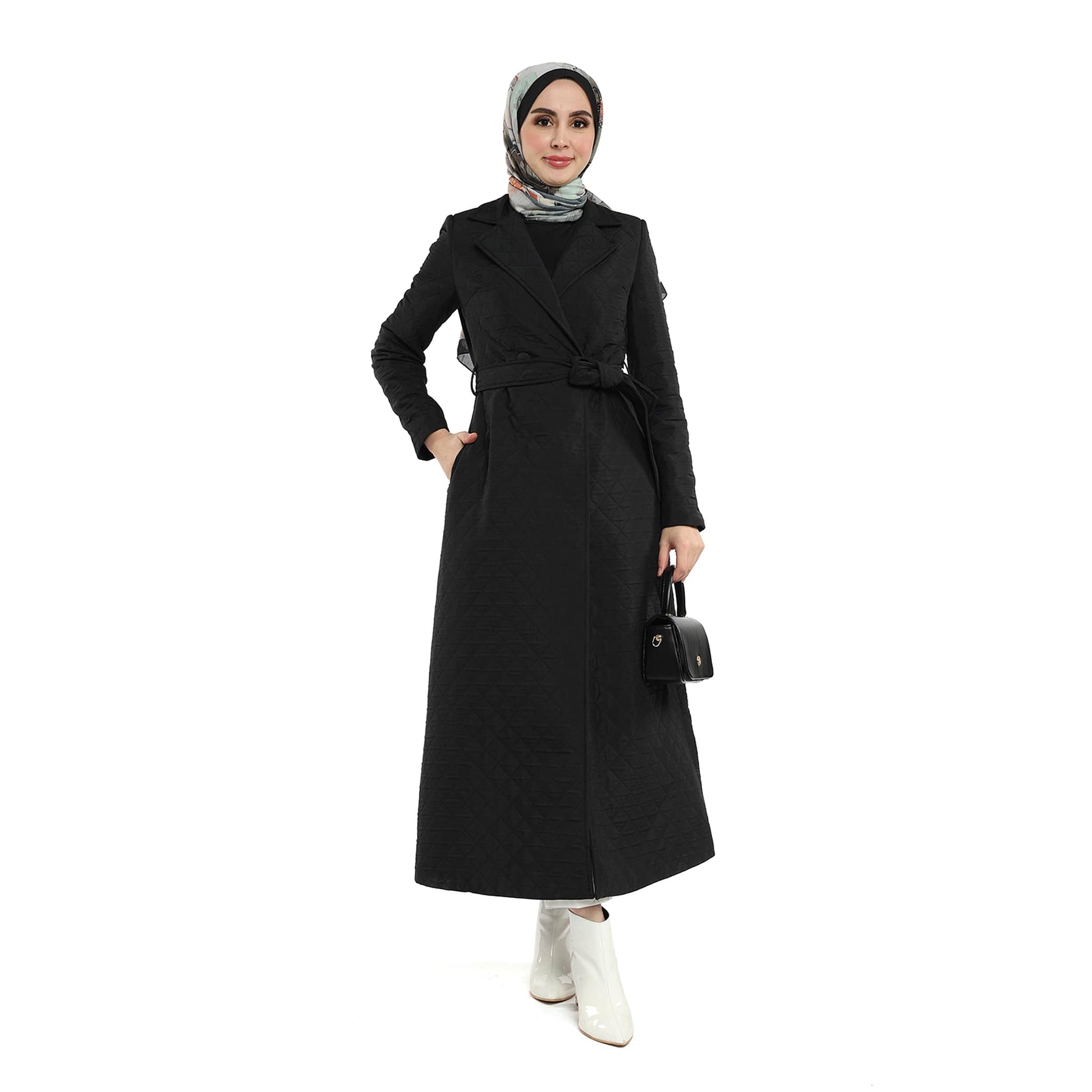 Diamond Quilted Belted Double Breasted Coat