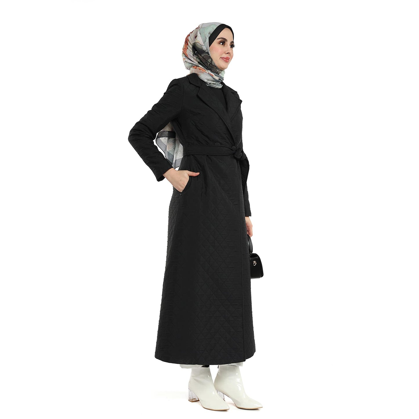Diamond Quilted Belted Double Breasted Coat