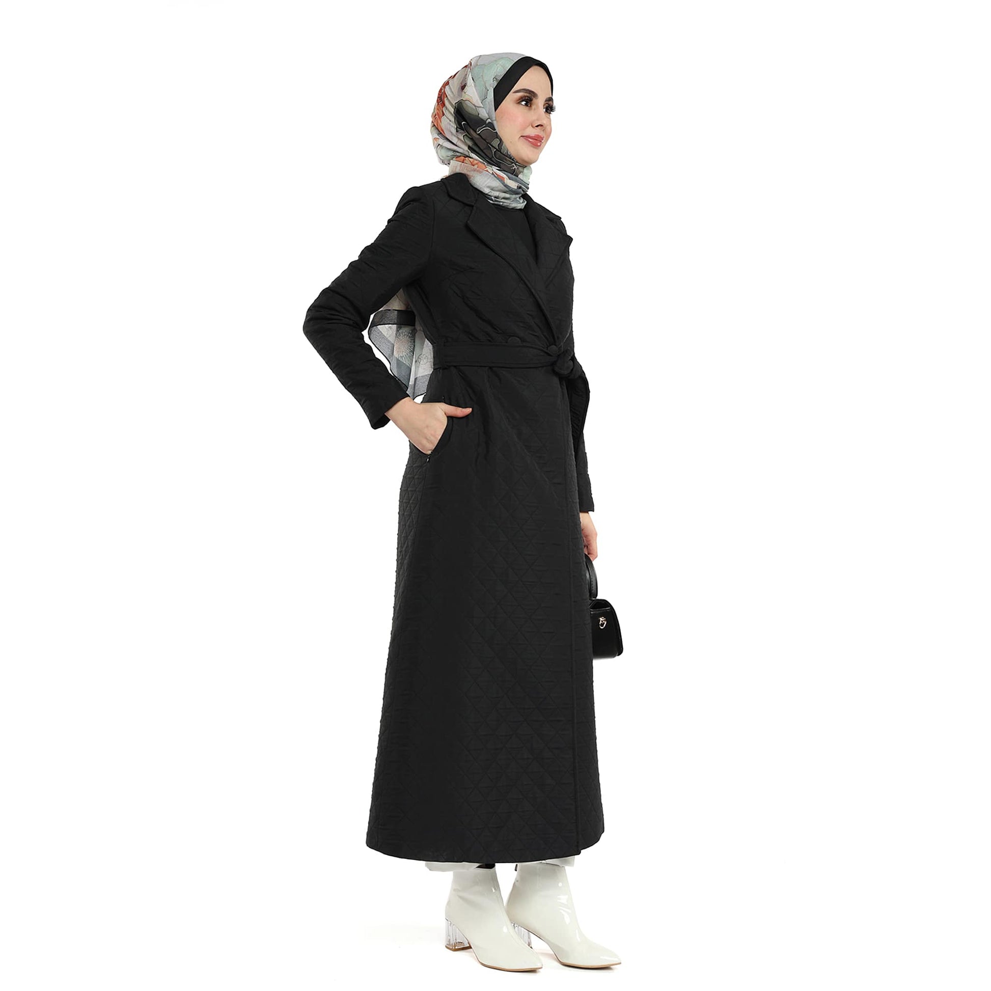 Diamond Quilted Belted Double Breasted Coat