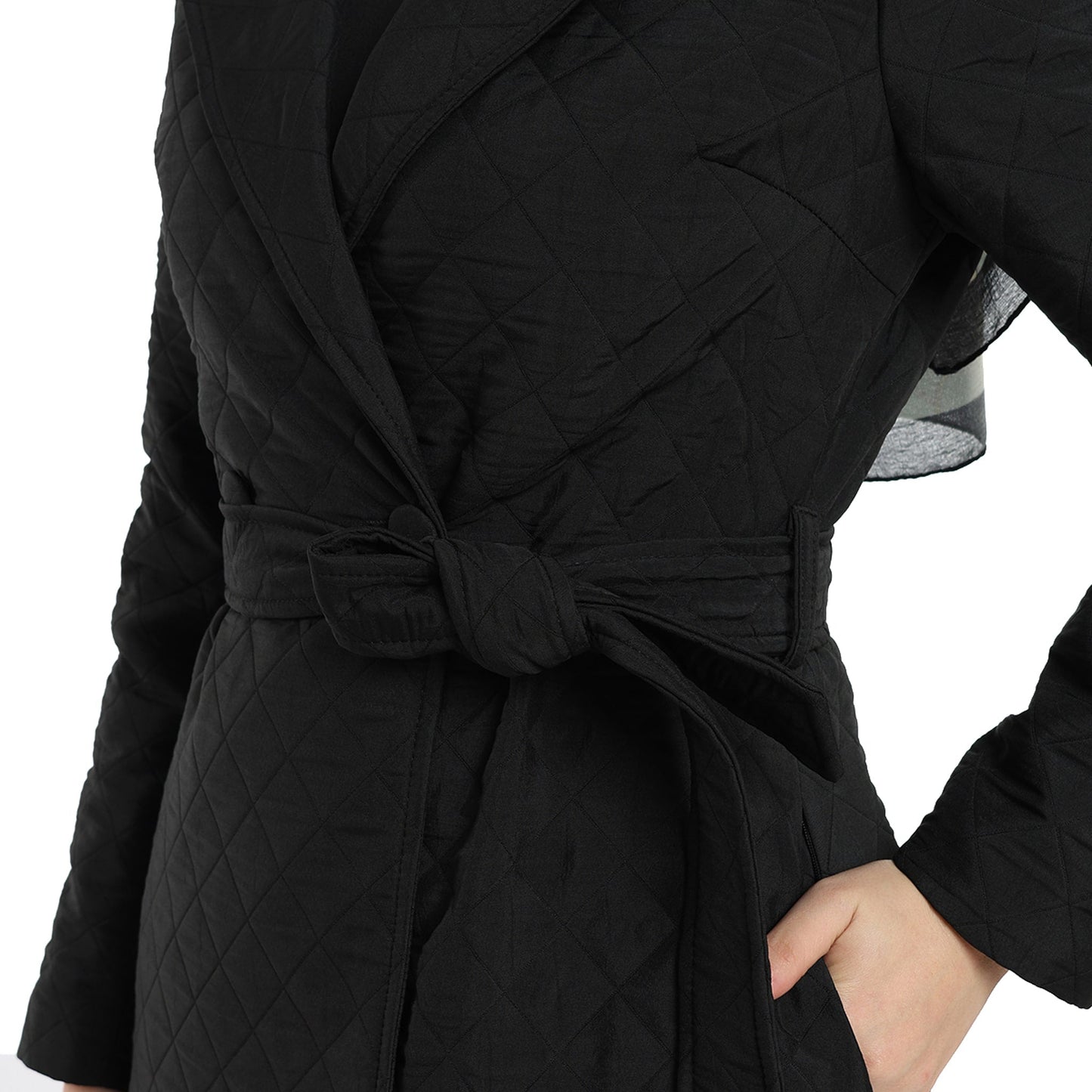 Diamond Quilted Belted Double Breasted Coat