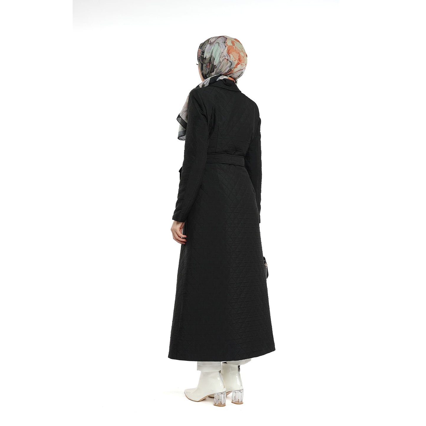 Diamond Quilted Belted Double Breasted Coat