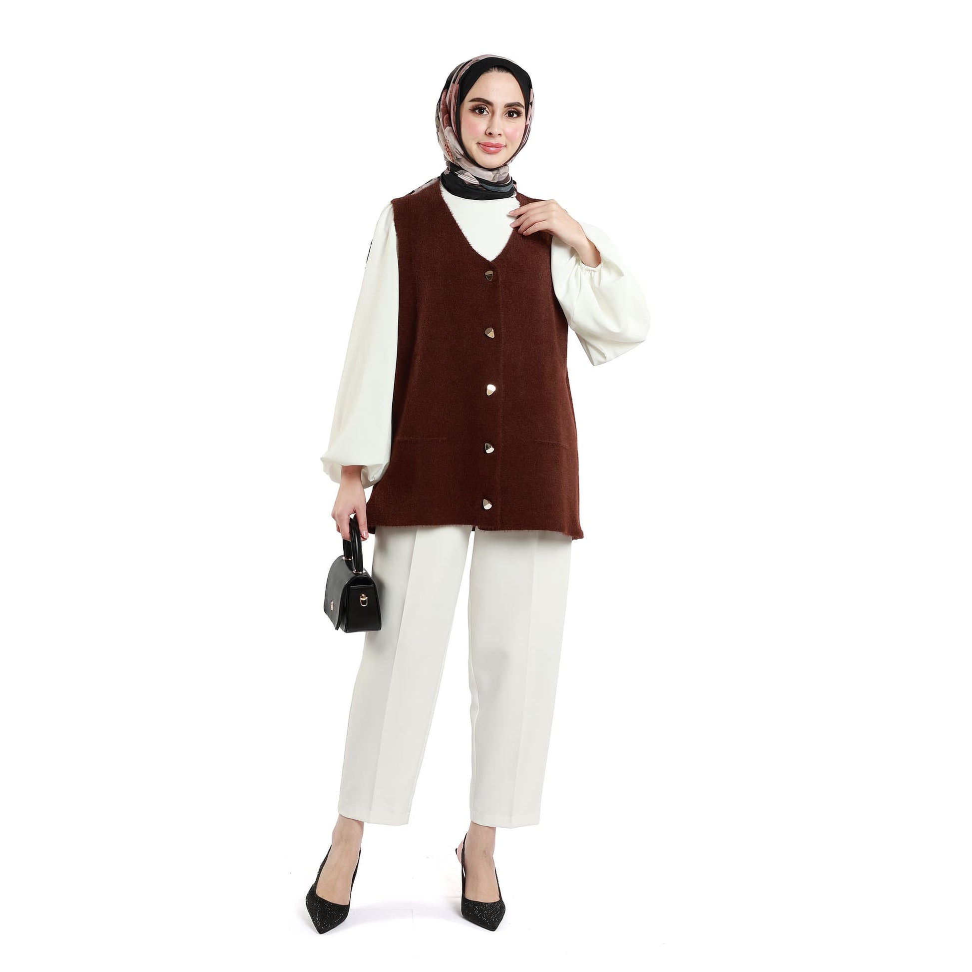 Gold Button Detailed Knitted Waistcoat