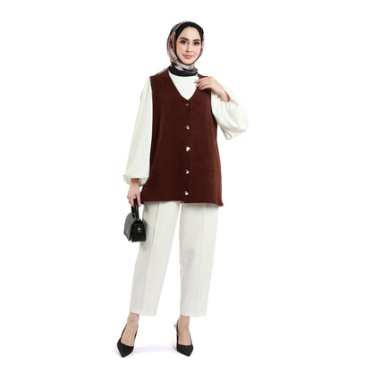 Gold Button Detailed Knitted Waistcoat