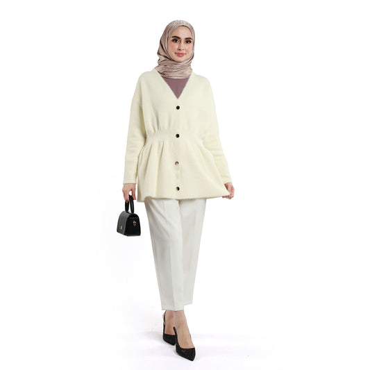 Pile Detailed Gold Buttoned Knitted Cardigan