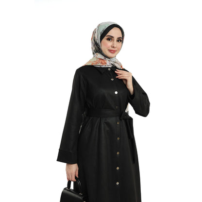 Belted Polo Collar Suede Tunic With Metal Buttons