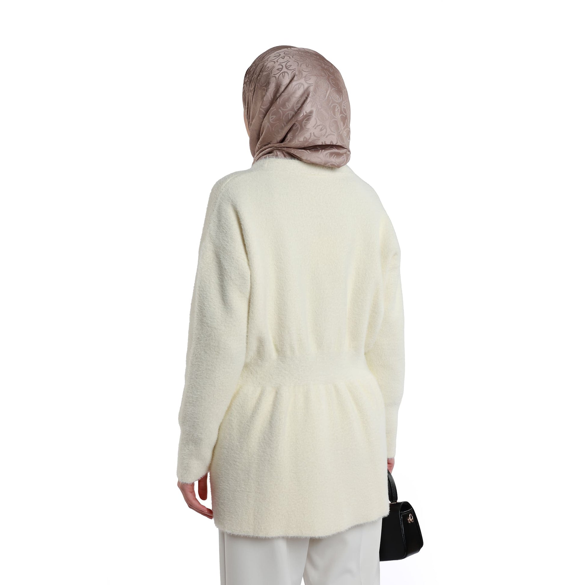 Pile Detailed Gold Buttoned Knitted Cardigan