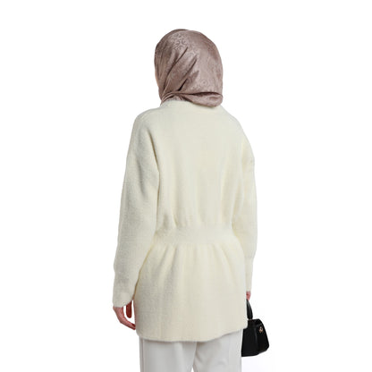 Pile Detailed Gold Buttoned Knitted Cardigan