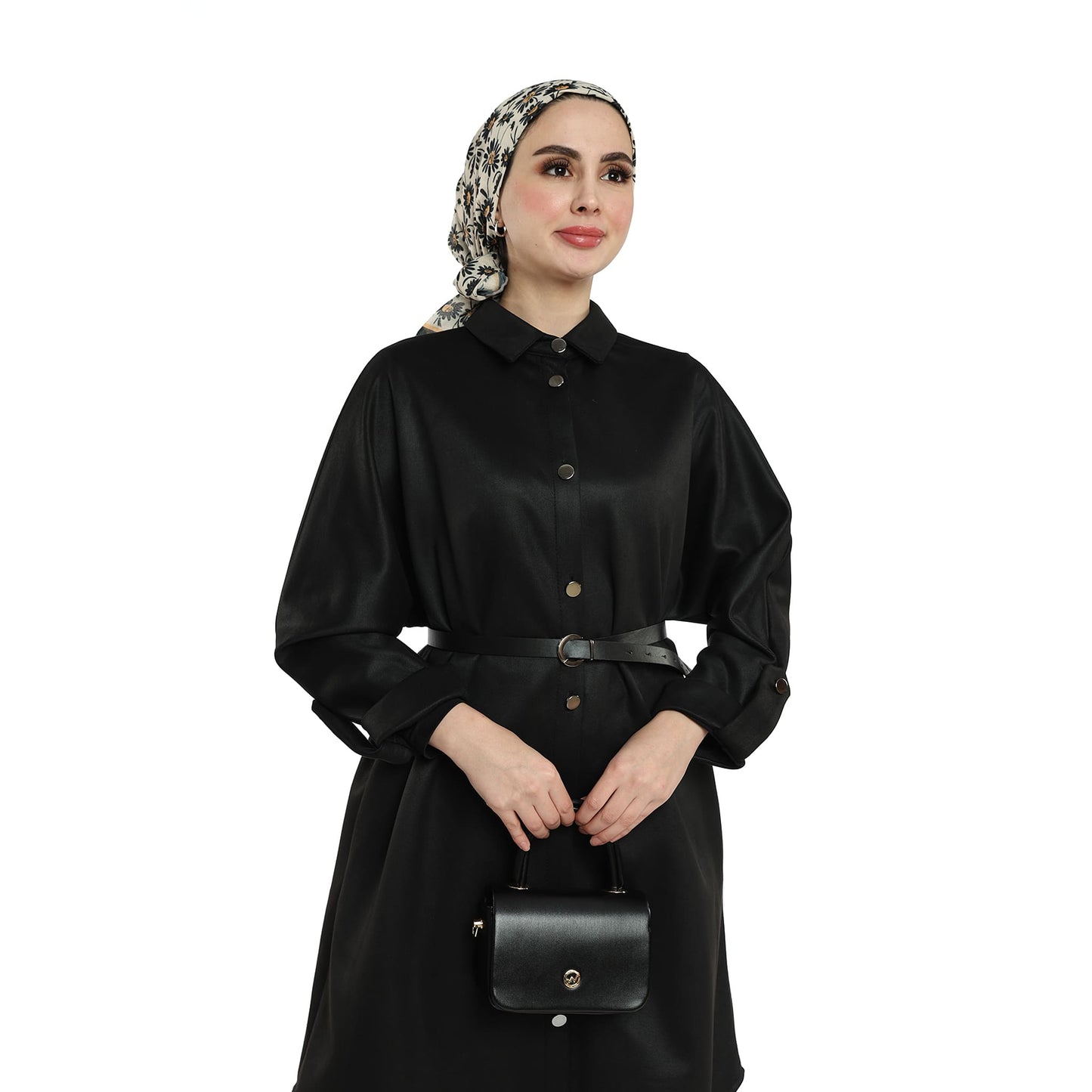 Belted Polo Collar Drop Shoulder Suede Tunic