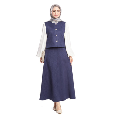 Suede/Velvet Silver Buttoned Skirt Suit