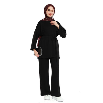 Oversize Pants Set with Drawstring Waist and Sleeve Pleat Detail