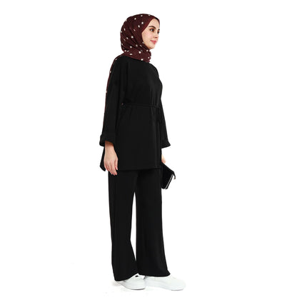 Oversize Pants Set with Drawstring Waist and Sleeve Pleat Detail