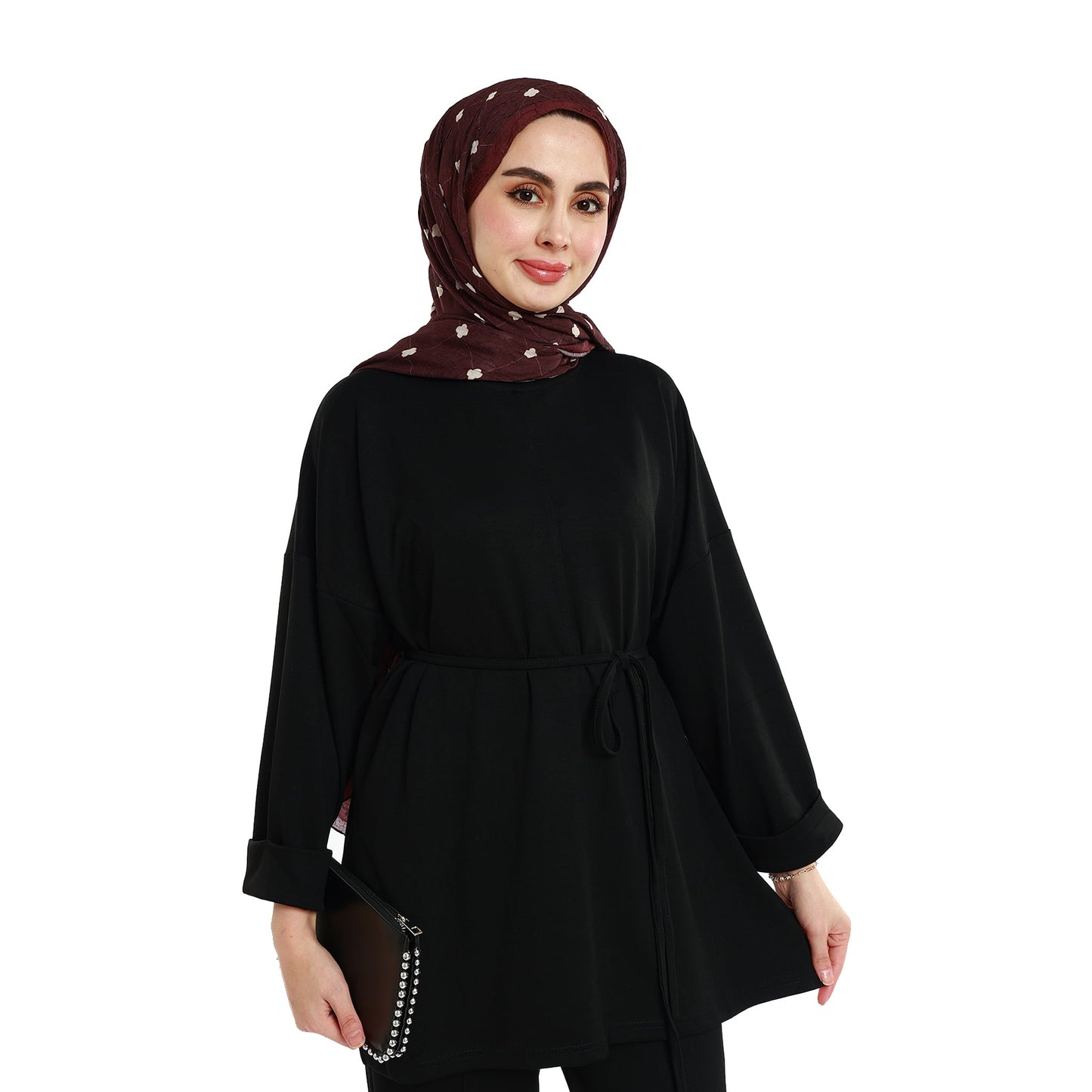 Oversize Pants Set with Drawstring Waist and Sleeve Pleat Detail