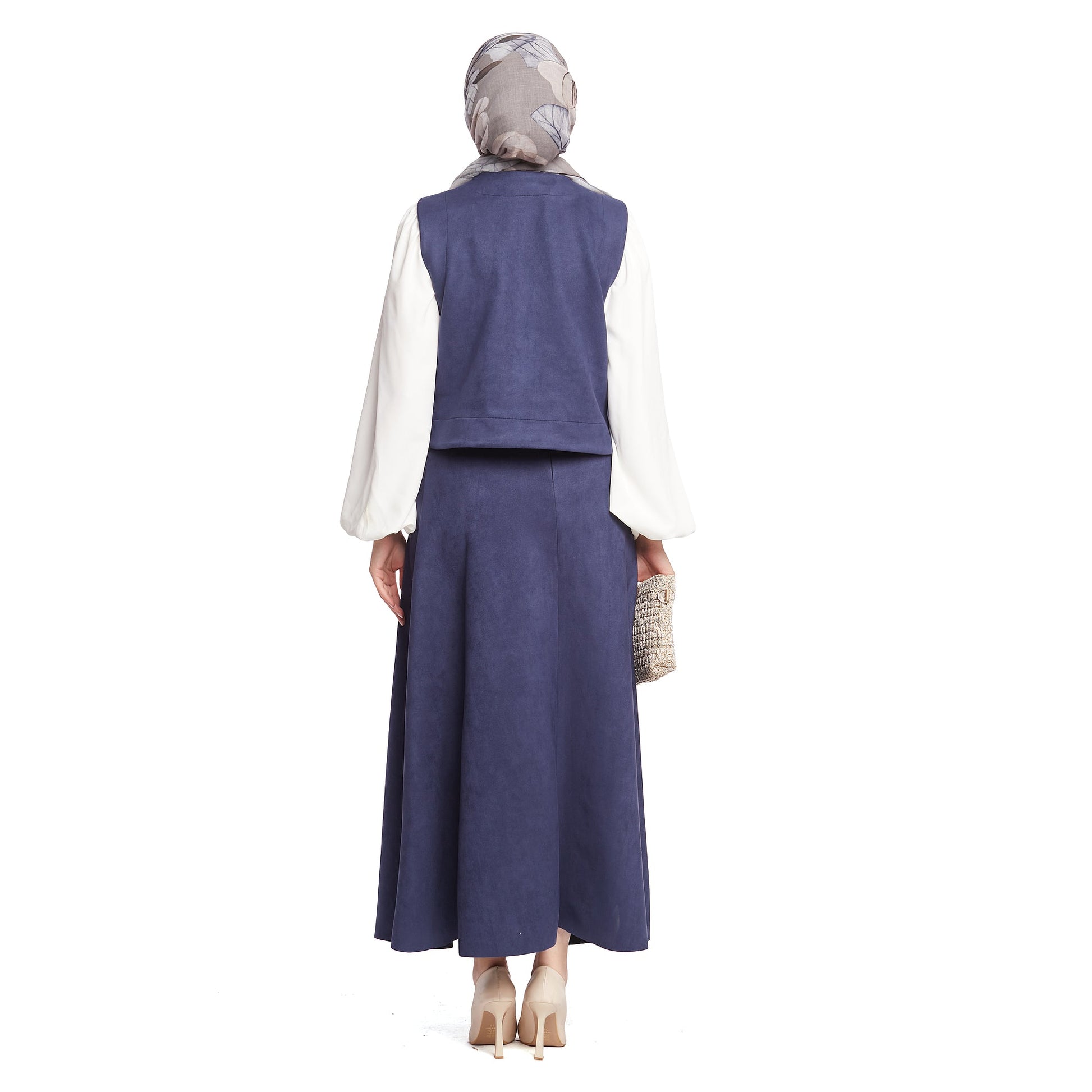 Suede/Velvet Silver Buttoned Skirt Suit