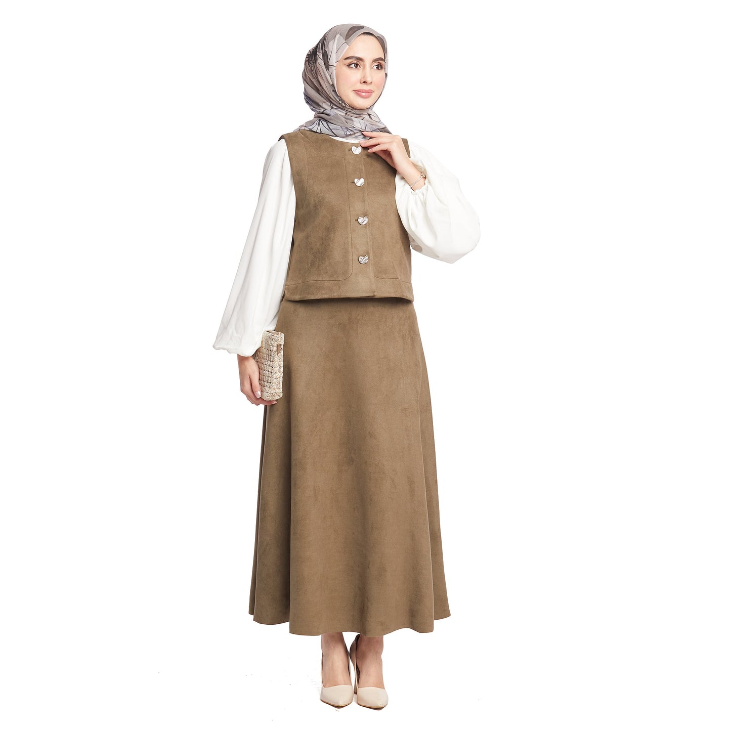 Suede/Velvet Silver Buttoned Skirt Suit