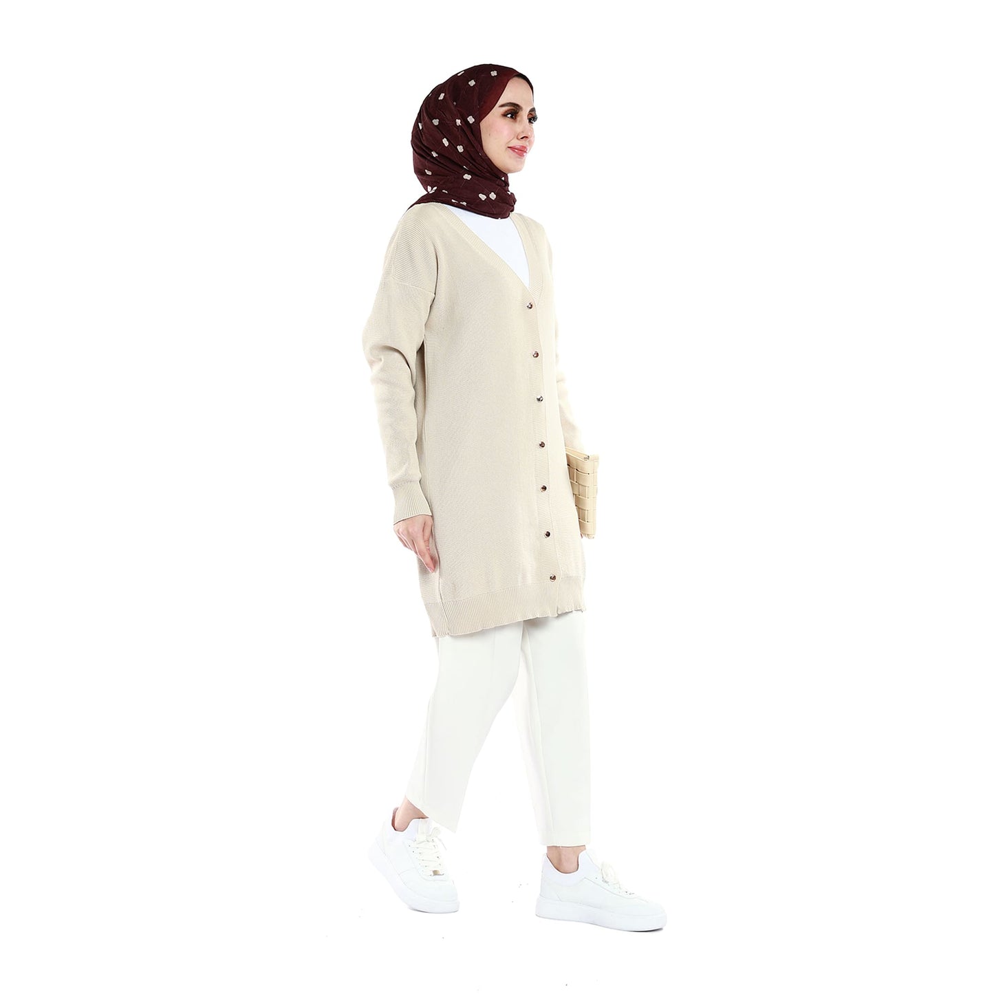 Oversized V-Neck Knit with Shiny Metal Buttons